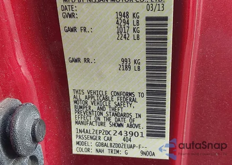 2013 Nissan Altima 2.5 S from USA, damaged, VIN 1N4AL2EP2DC243901